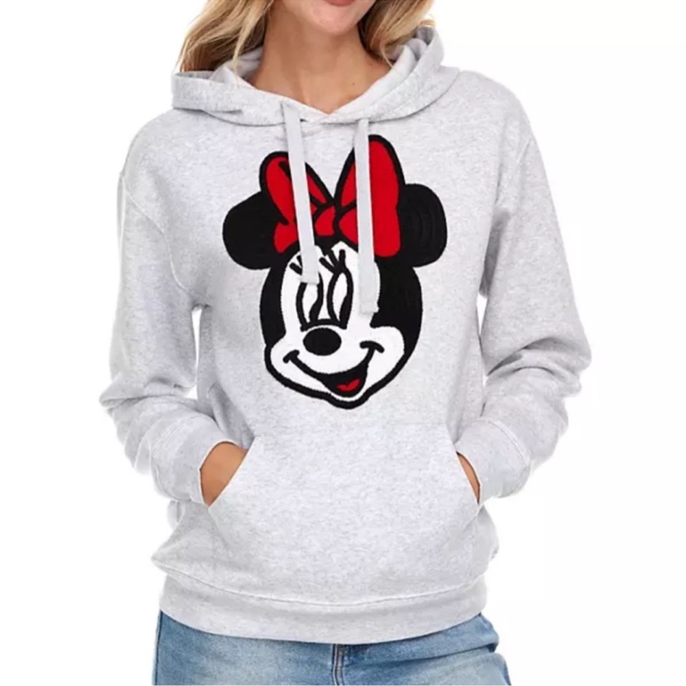 NWT Disney Minnie Mouse Licensed Character Crochet Patch Hoodie Heather Gray M